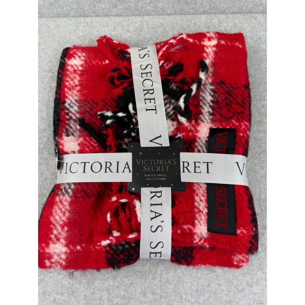 Victoria's Secret Winter Angel Red Plaid Scarf Women's Holiday Shawl Wrap